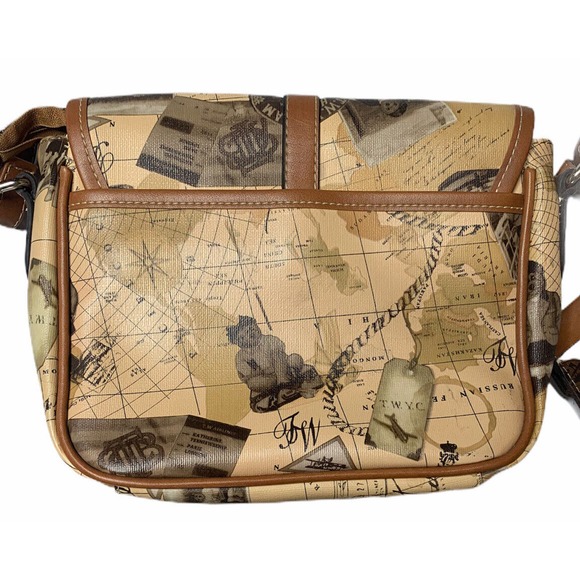 Teenie Weenie Gold Teddy Bear Brown Map Print Adjustable Strap Handbag Purse - Picture 8 of 12